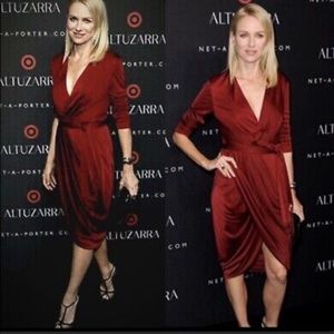Burgundy Slinky Altuzarra Deep V-Neck Wrap Dress